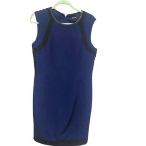 Blue & Black Faux Leather Sleeveless Career Dress